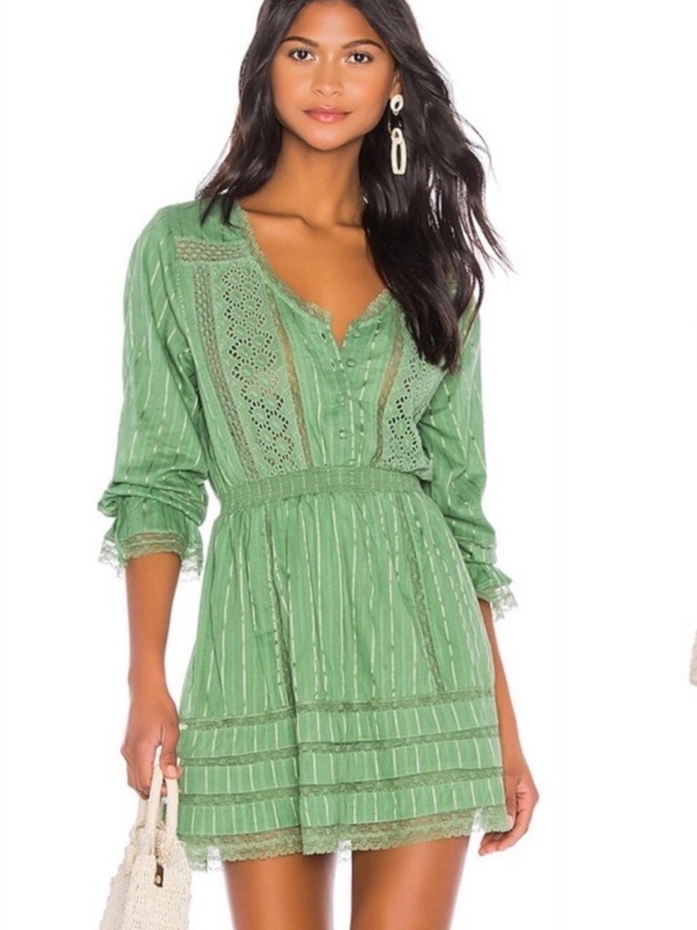 Like new Tularosa Green Lace-Trim Buttoned Mini Dress smal